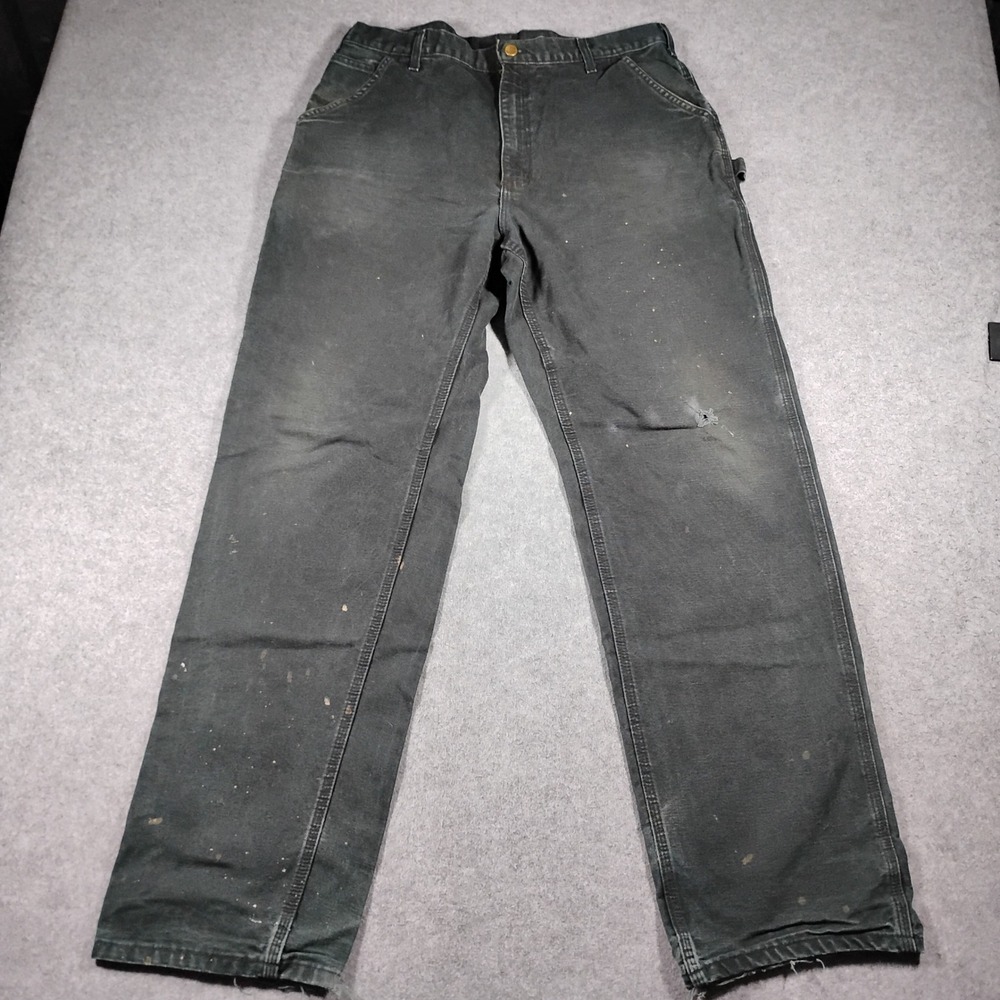 Carhartt B11 BLK Men's Black Duck Canvas Carpenter Work Pants Distressed 36x34